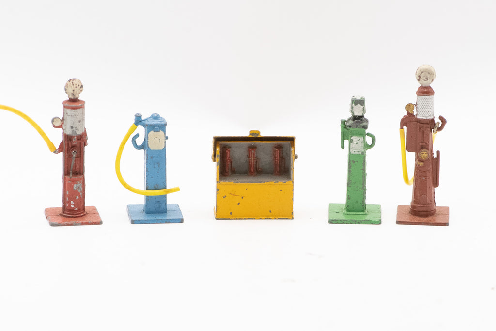 Original Vintage 1940s–1950s Dinky Toys No. 49 Petrol Pumps and Oil Bin Diecast Set