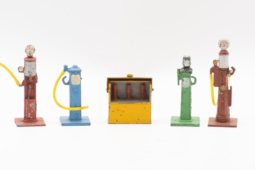 Original Vintage 1940s–1950s Dinky Toys No. 49 Petrol Pumps and Oil Bin Diecast Set