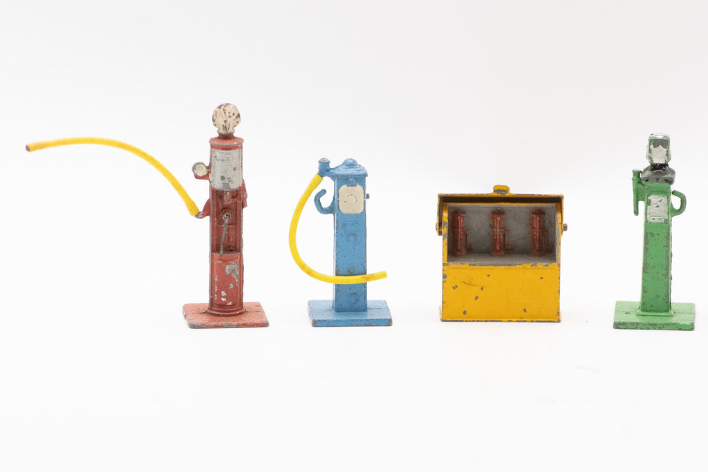 Original Vintage 1940s–1950s Dinky Toys No. 49 Petrol Pumps and Oil Bin Diecast Set