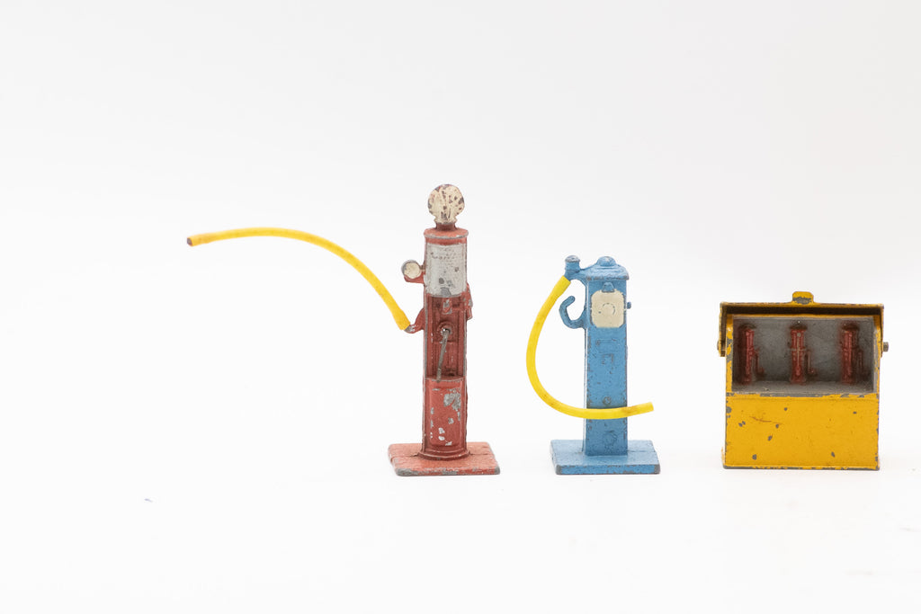 Original Vintage 1940s–1950s Dinky Toys No. 49 Petrol Pumps and Oil Bin Diecast Set