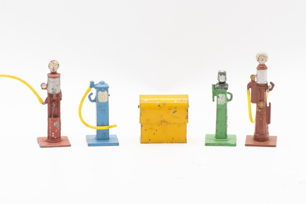 Original Vintage 1940s–1950s Dinky Toys No. 49 Petrol Pumps and Oil Bin Diecast Set