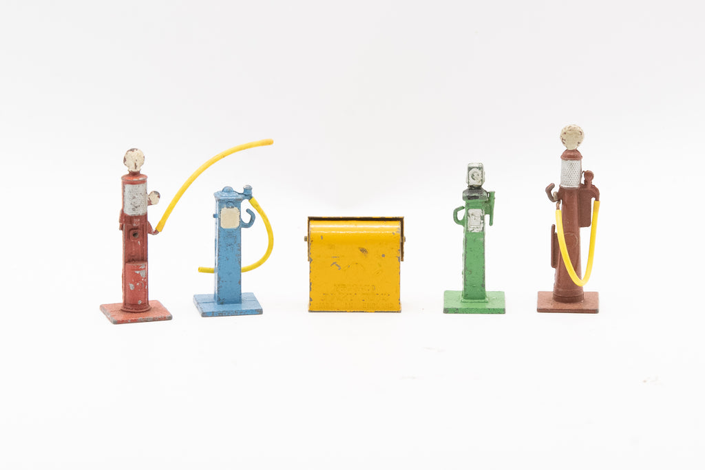 Original Vintage 1940s–1950s Dinky Toys No. 49 Petrol Pumps and Oil Bin Diecast Set