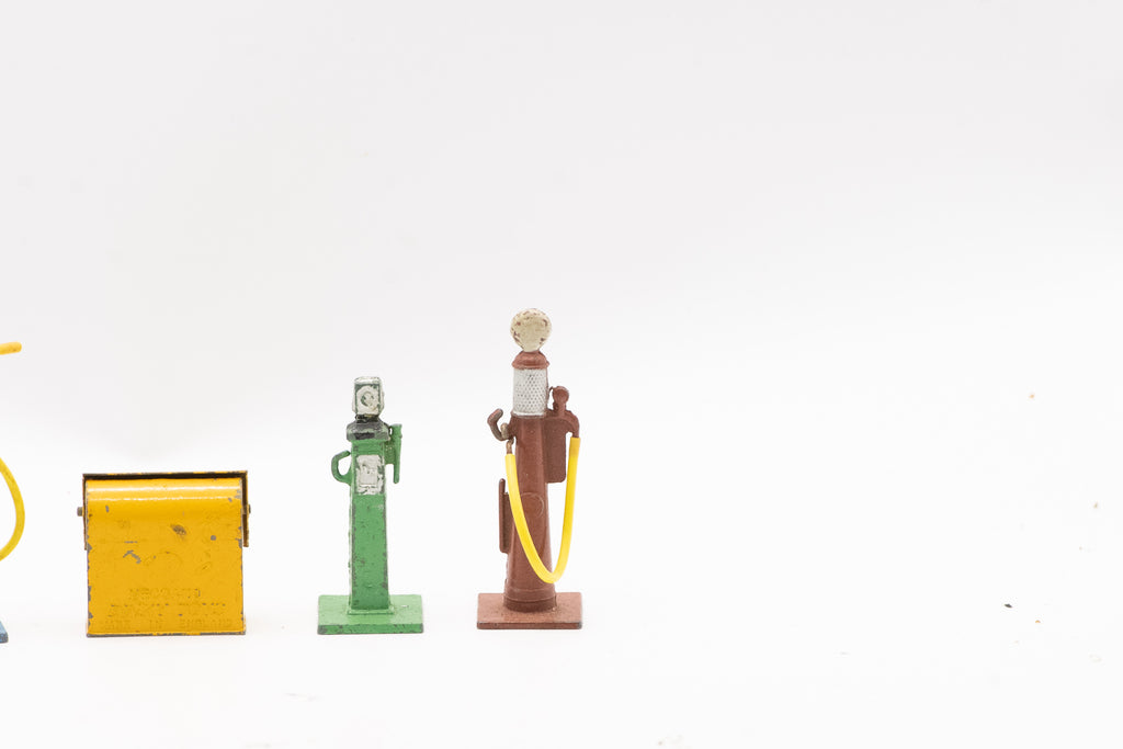 Original Vintage 1940s–1950s Dinky Toys No. 49 Petrol Pumps and Oil Bin Diecast Set