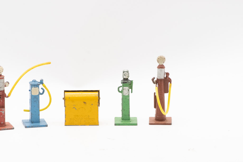 Original Vintage 1940s–1950s Dinky Toys No. 49 Petrol Pumps and Oil Bin Diecast Set