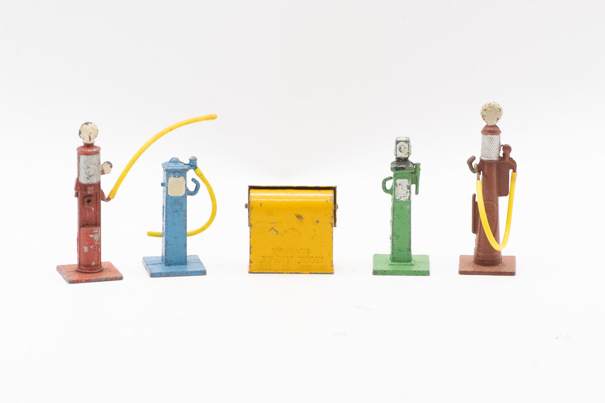 Original Vintage 1940s–1950s Dinky Toys No. 49 Petrol Pumps and Oil Bin Diecast Set