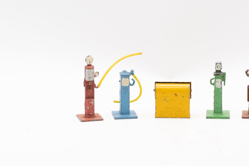 Original Vintage 1940s–1950s Dinky Toys No. 49 Petrol Pumps and Oil Bin Diecast Set
