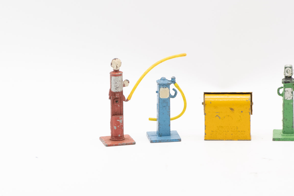 Original Vintage 1940s–1950s Dinky Toys No. 49 Petrol Pumps and Oil Bin Diecast Set