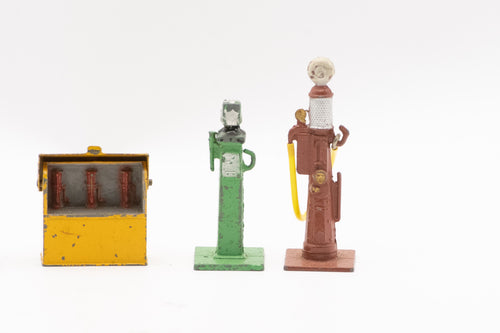 Original Vintage 1940s–1950s Dinky Toys No. 49 Petrol Pumps and Oil Bin Diecast Set