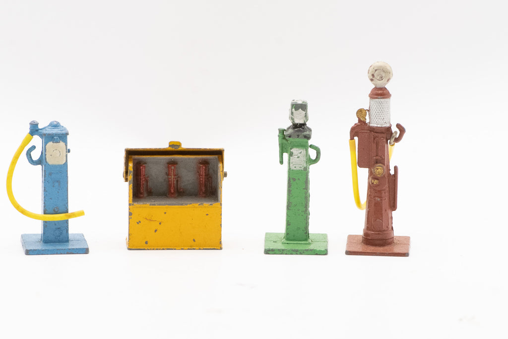 Original Vintage 1940s–1950s Dinky Toys No. 49 Petrol Pumps and Oil Bin Diecast Set